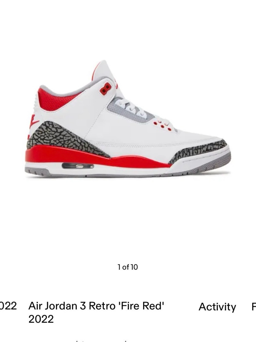 NIKE Air Jordan Men’s 3 Retro 'Fire Red' 2022, Size 9